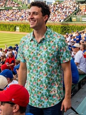 EUC Size XL Chicago Cubs Hawaiian Shirt Jim Beam Patch AOP Floral Logo 2025 SGA